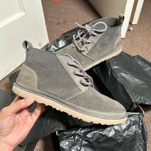 Men’s grey unlined leather Ugg boots